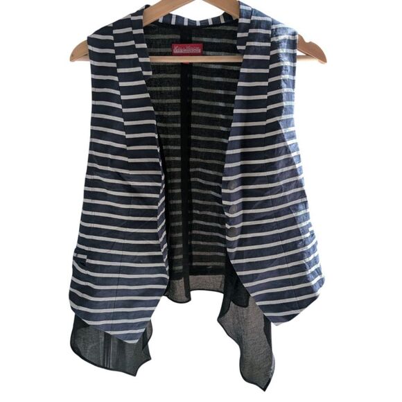 Linen Blend Navy Striped Waistcoat Vest Size M - Picture 7 of 12